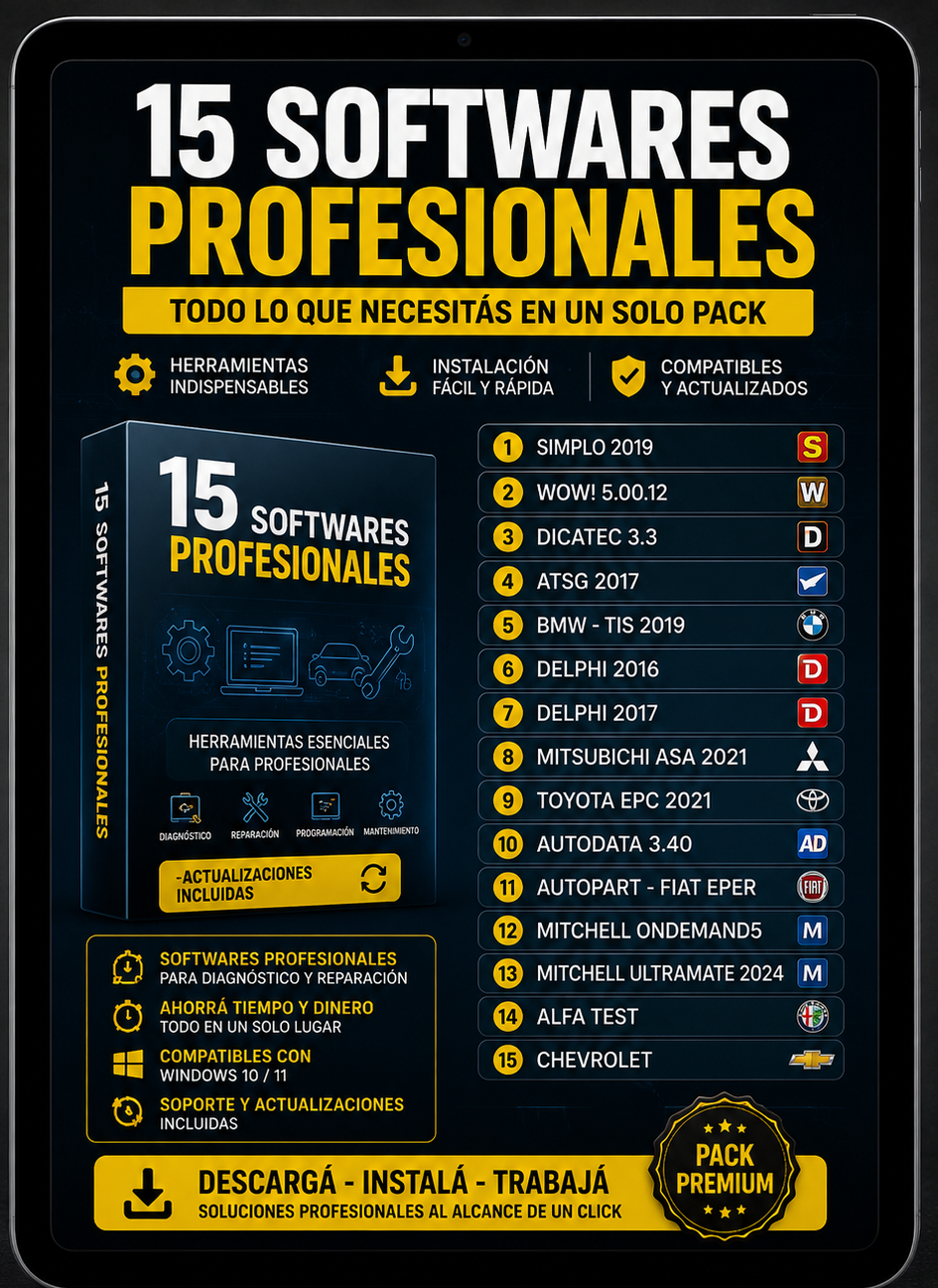 15 softwares profesionales para diagnostico y reparación automotriz.