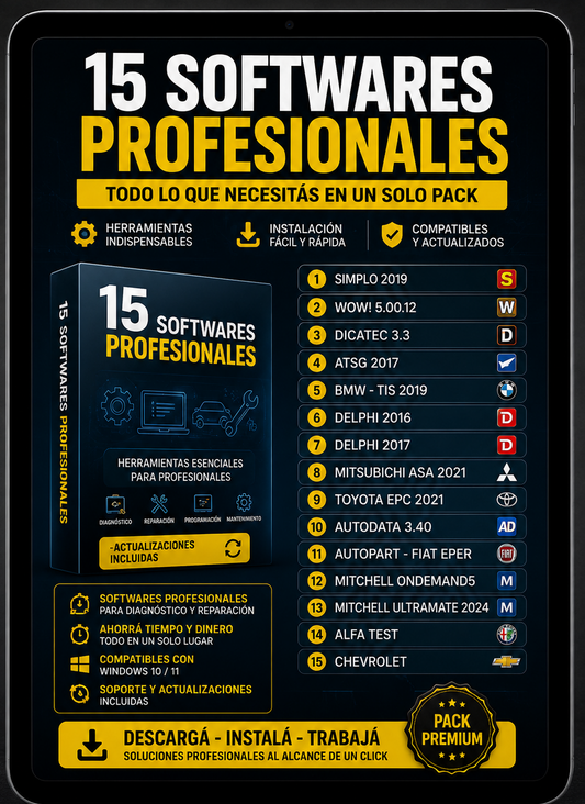 15 softwares profesionales para diagnostico y reparación automotriz.
